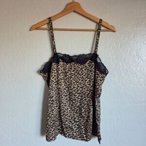 Chico's Silk Animal Print Lace Trim Camisole Cami Top Brown/Black Size Women's M